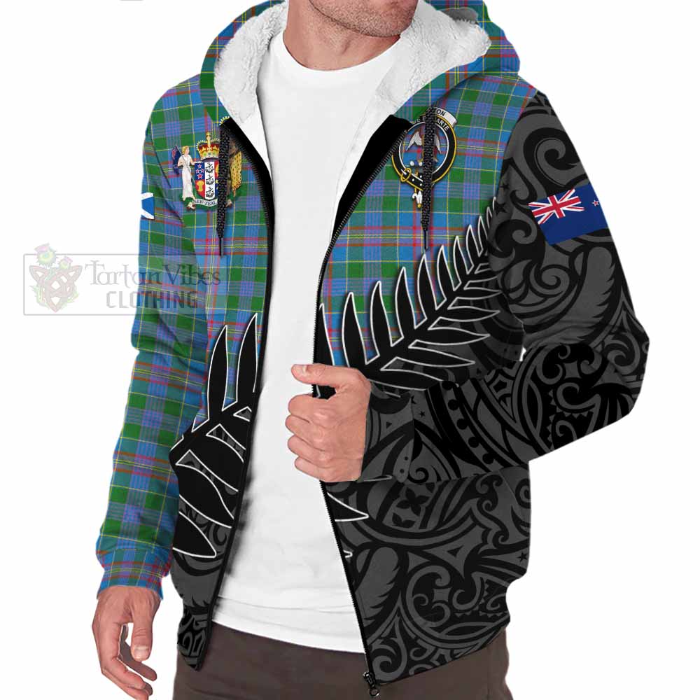 Tartan Vibes Clothing Ralston Crest Tartan Sherpa Hoodie with New Zealand Silver Fern Half Style