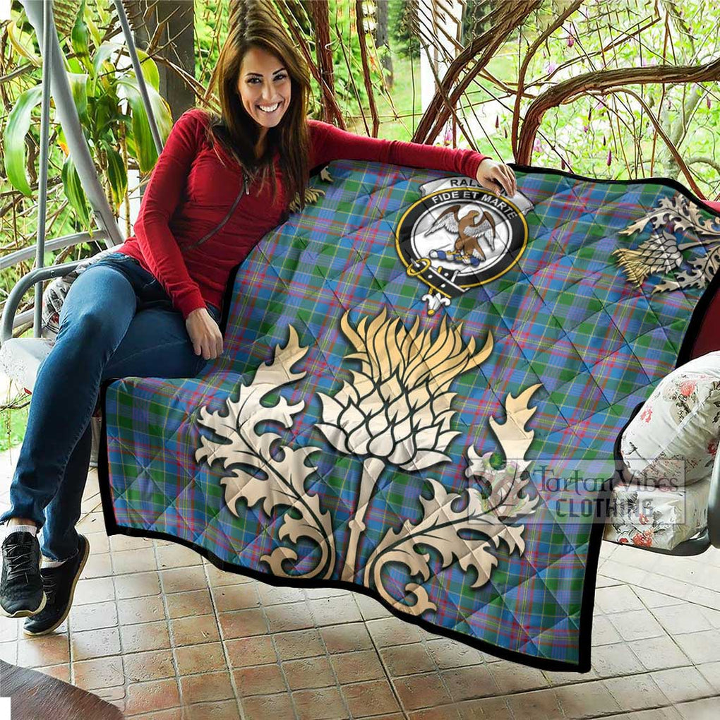 Tartan Vibes Clothing Ralston Tartan Quilt with Family Crest and Golden Thistle Style