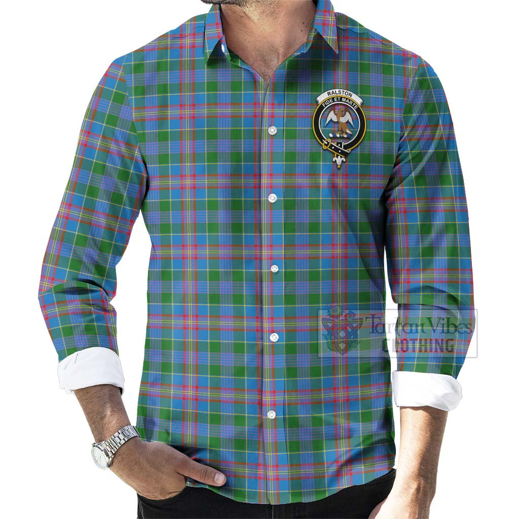 Tartan Vibes Clothing Ralston Tartan Long Sleeve Button Shirt with Family Crest and Bearded Skull Holding Bottles of Whiskey