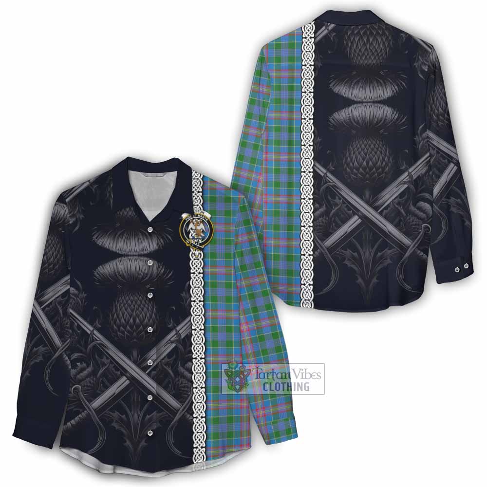 Tartan Vibes Clothing Ralston Tartan Women's Casual Shirt with Family Crest Cross Sword Thistle Celtic Vibes