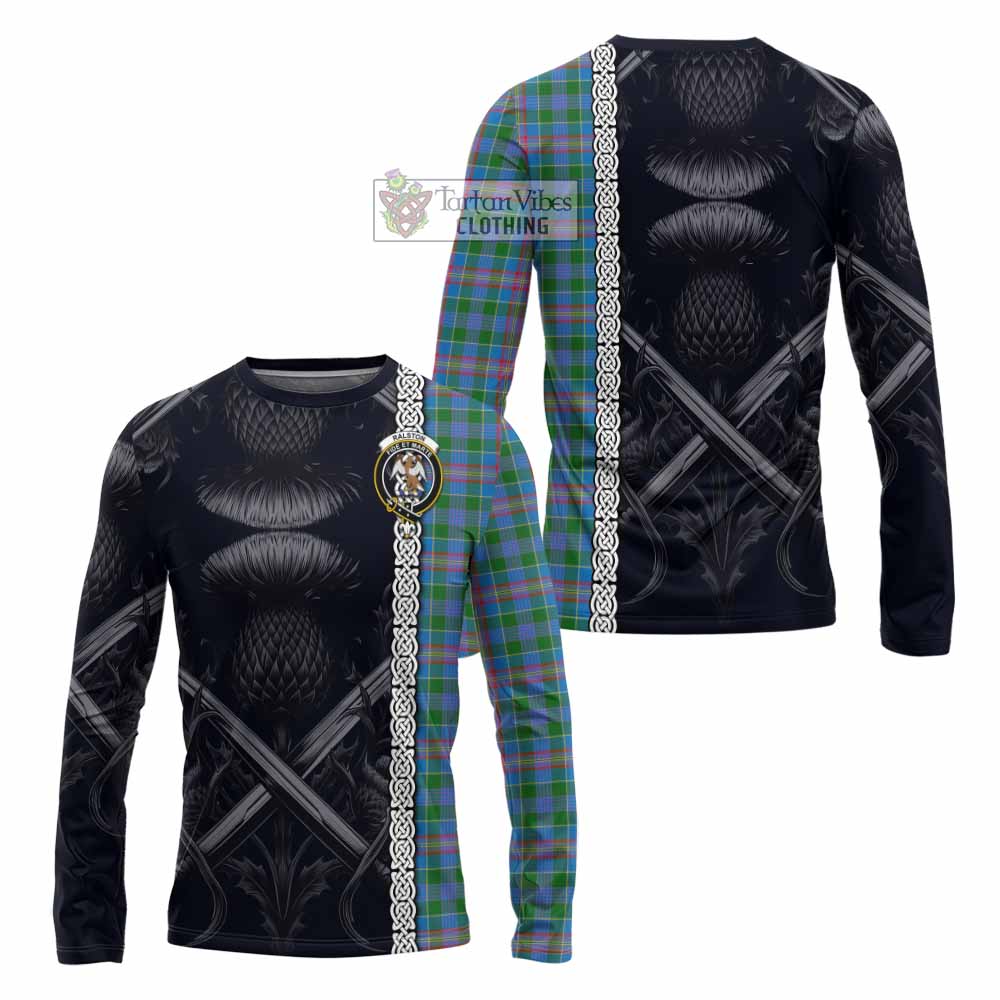 Tartan Vibes Clothing Ralston Tartan Long Sleeve T-Shirt with Family Crest Cross Sword Thistle Celtic Vibes