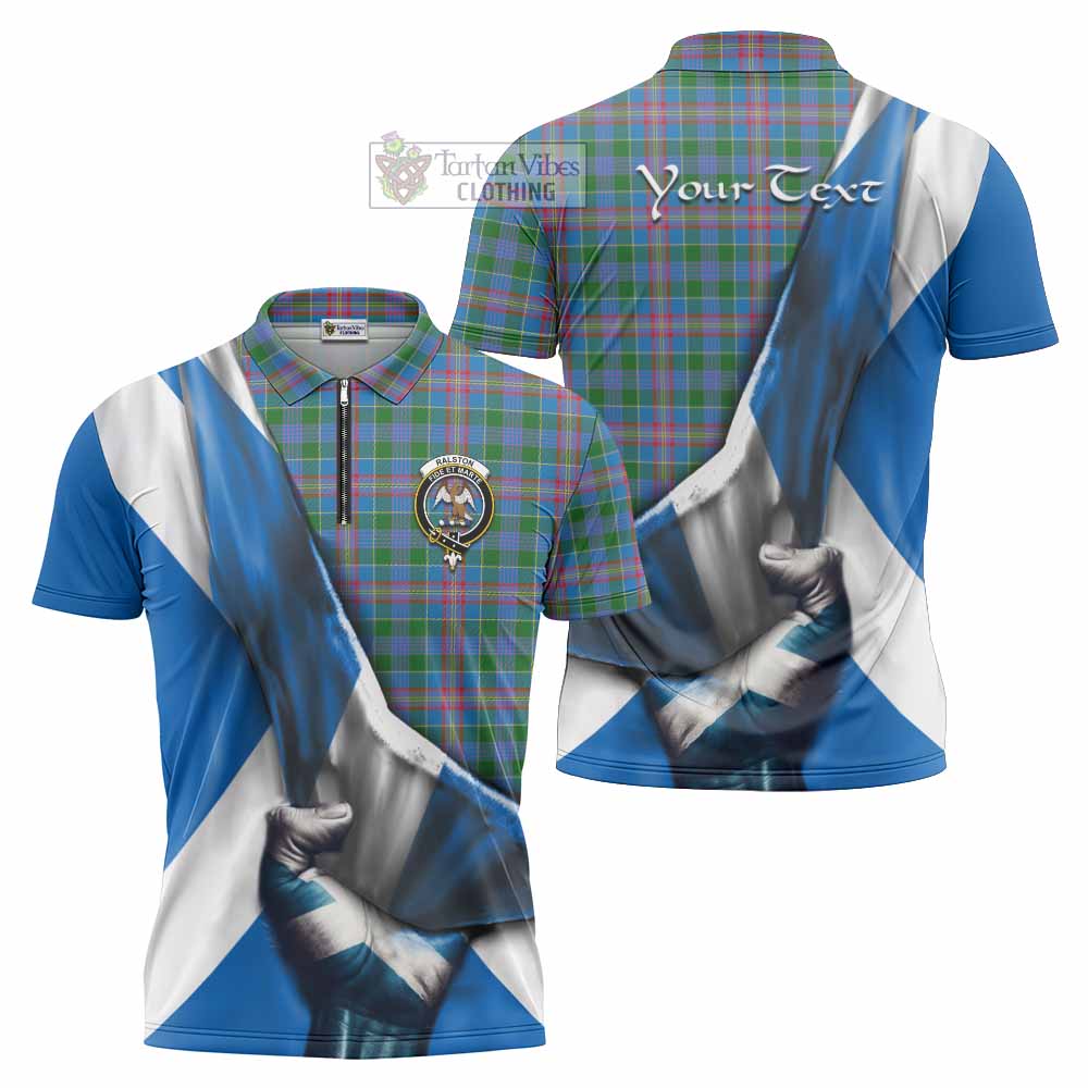 Tartan Vibes Clothing Ralston Tartan Zipper Polo Shirt with Family Crest Scotland Patriotic Style