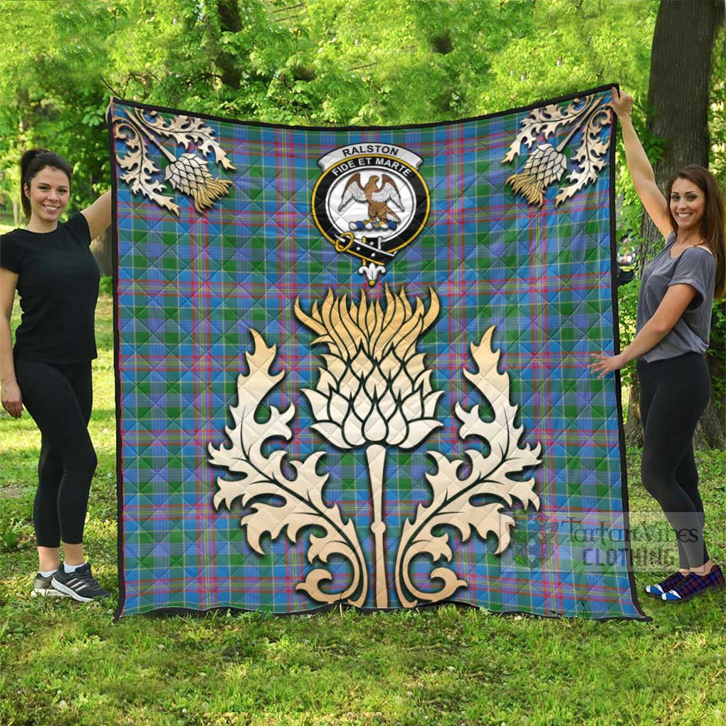 Tartan Vibes Clothing Ralston Tartan Quilt with Family Crest and Golden Thistle Style