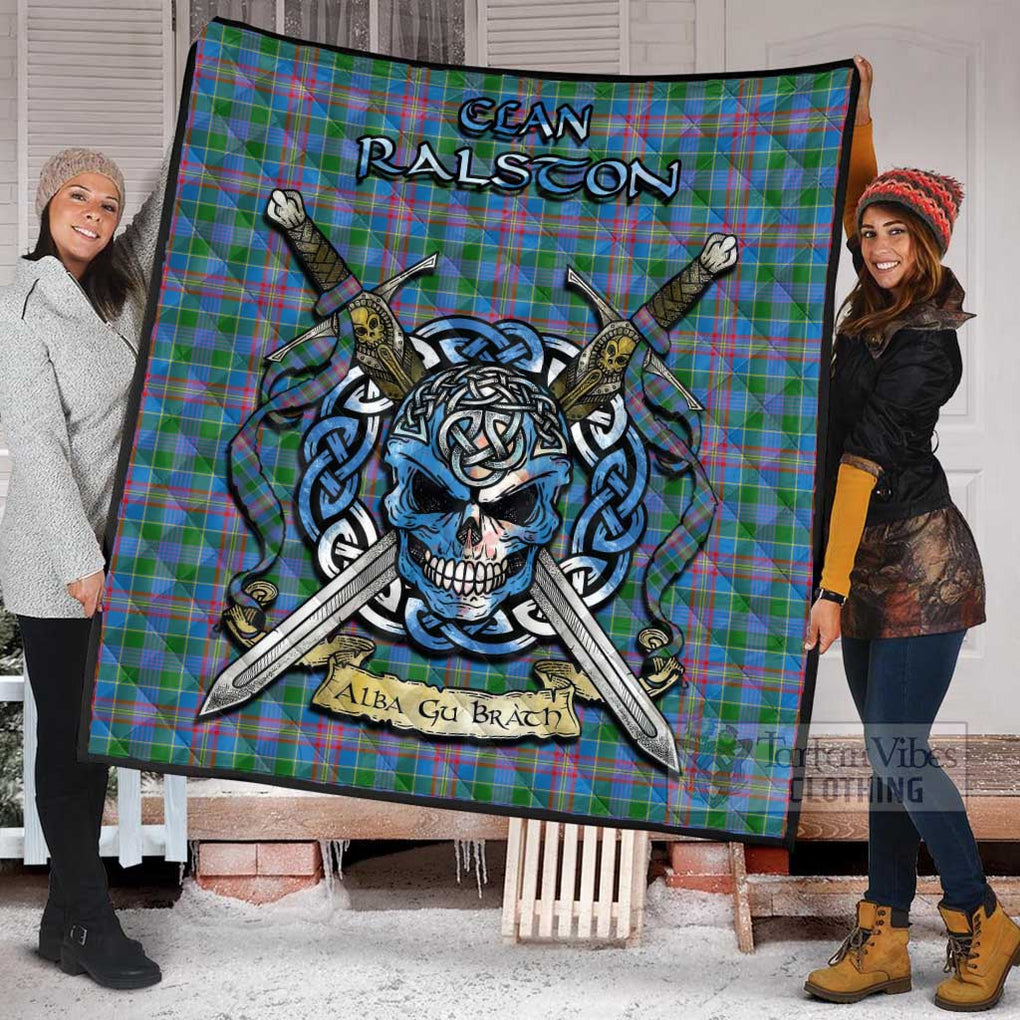 Tartan Vibes Clothing Ralston Tartan Quilt with Celtic Skull Alba Gu Brath Style