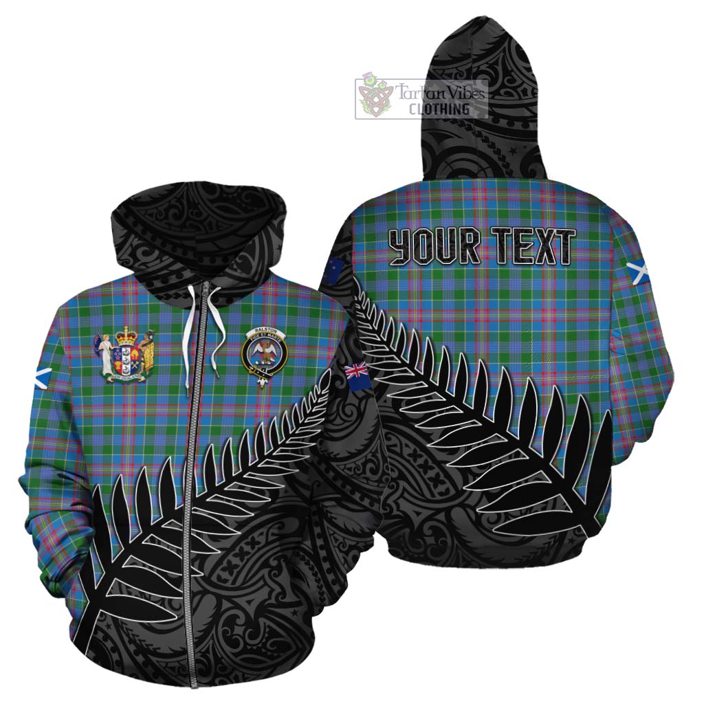 Tartan Vibes Clothing Ralston Crest Tartan Cotton Hoodie with New Zealand Silver Fern Half Style