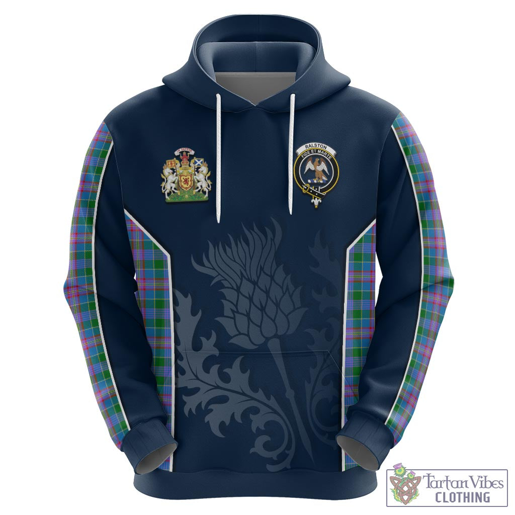 Tartan Vibes Clothing Ralston Tartan Hoodie with Family Crest and Scottish Thistle Vibes Sport Style