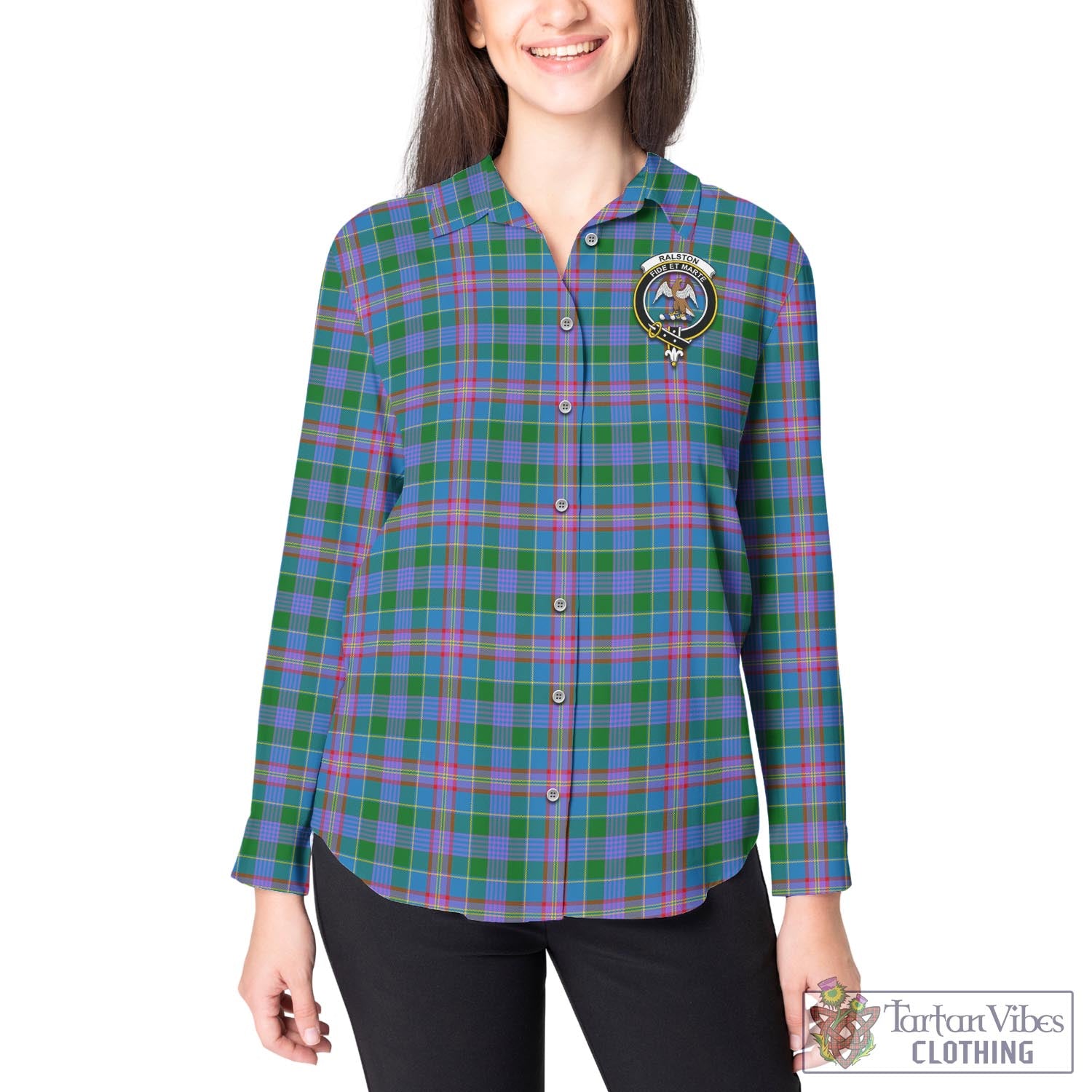 Tartan Vibes Clothing Ralston Tartan Womens Casual Shirt with Family Crest