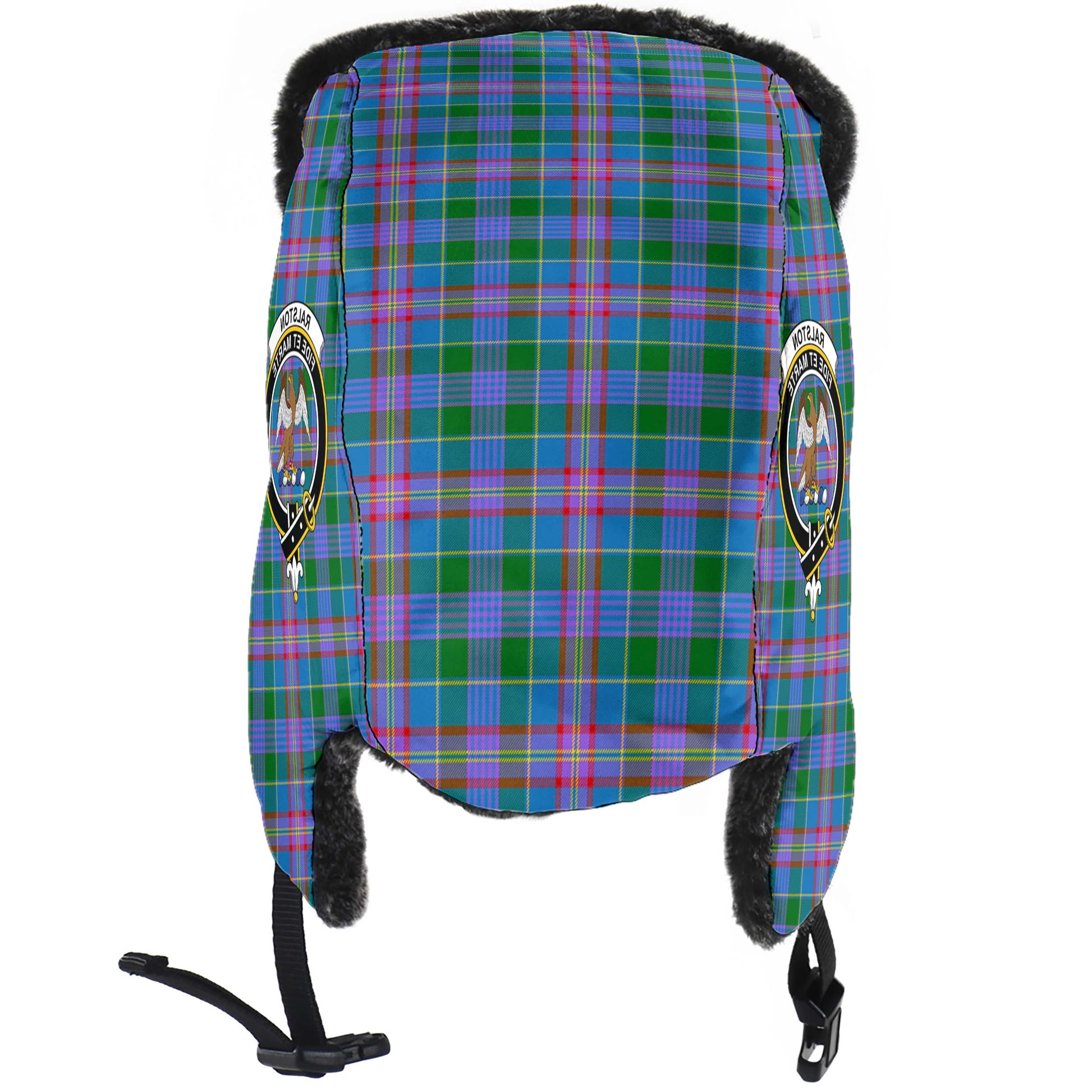 Ralston Tartan Winter Trapper Hat with Family Crest - Tartanvibesclothing