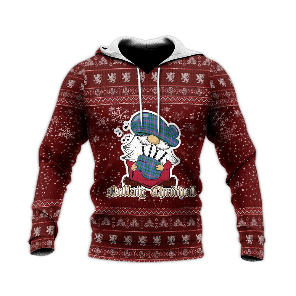 Ralston Clan Christmas Knitted Hoodie with Funny Gnome Playing Bagpipes - Tartanvibesclothing