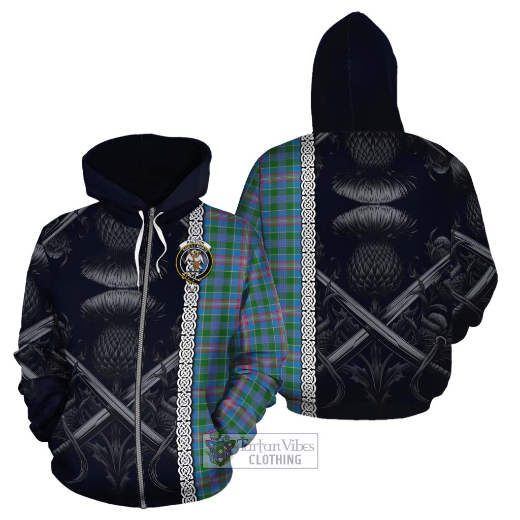 Tartan Vibes Clothing Ralston Tartan Cotton Hoodie with Family Crest Cross Sword Thistle Celtic Vibes