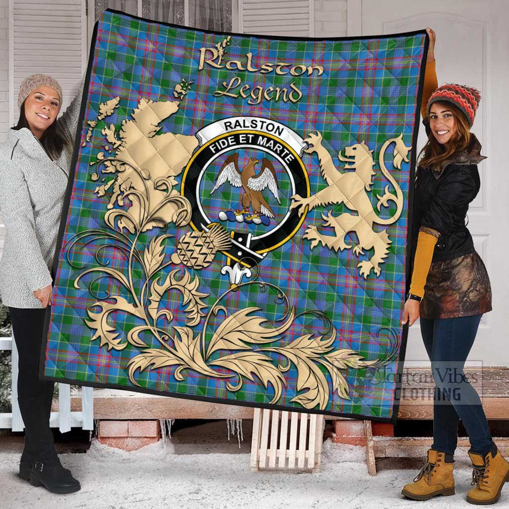 Tartan Vibes Clothing Ralston Tartan Quilt with Family Crest and Scottish Symbol Style