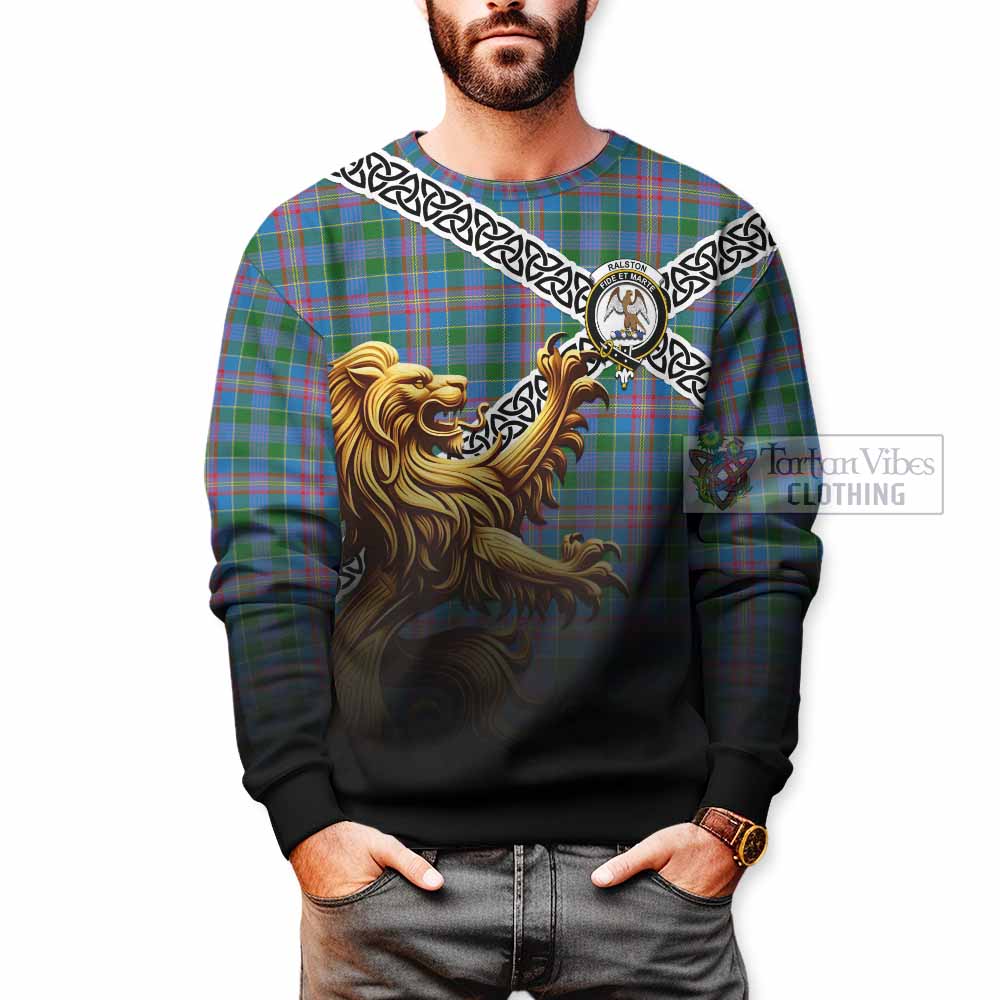 Ralston Crest Tartan Sweatshirt with Golden Lion Emblem Celtic Style - Tartan Vibes Clothing