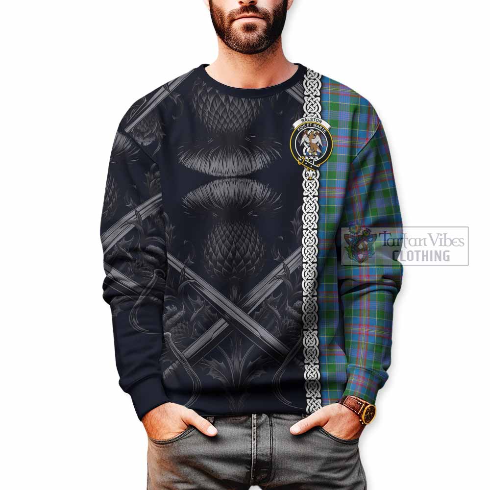 Tartan Vibes Clothing Ralston Tartan Sweatshirt with Family Crest Cross Sword Thistle Celtic Vibes