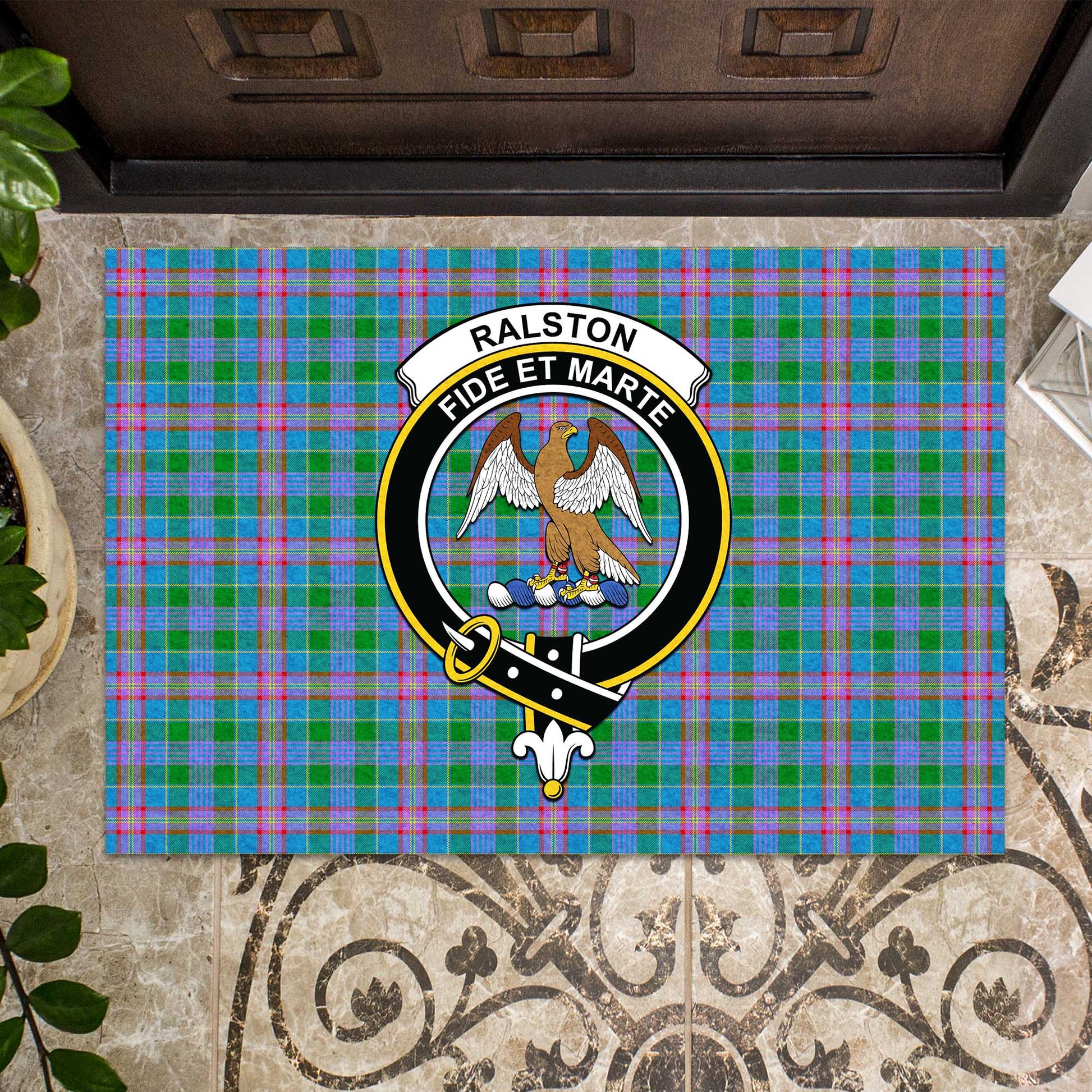 Ralston Tartan Door Mat with Family Crest - Tartanvibesclothing