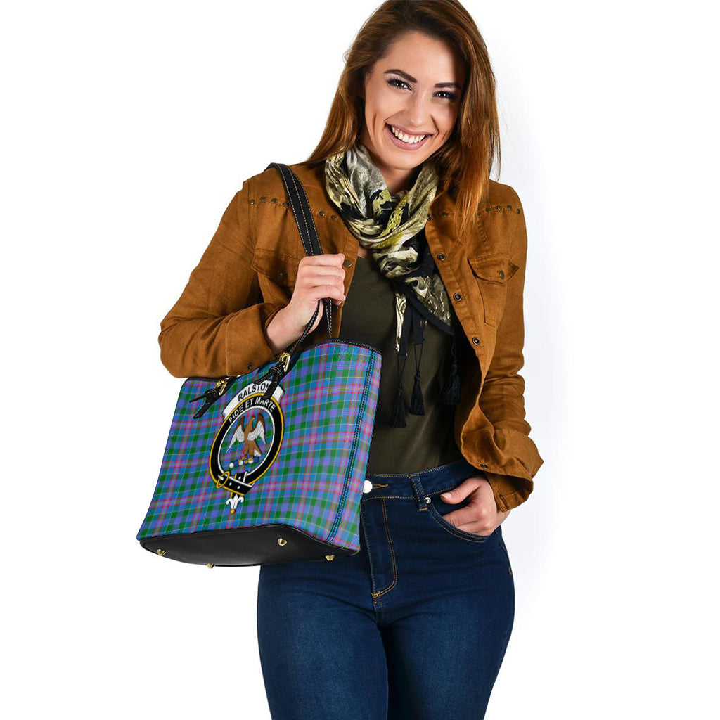 Ralston Tartan Leather Tote Bag with Family Crest - Tartan Vibes Clothing