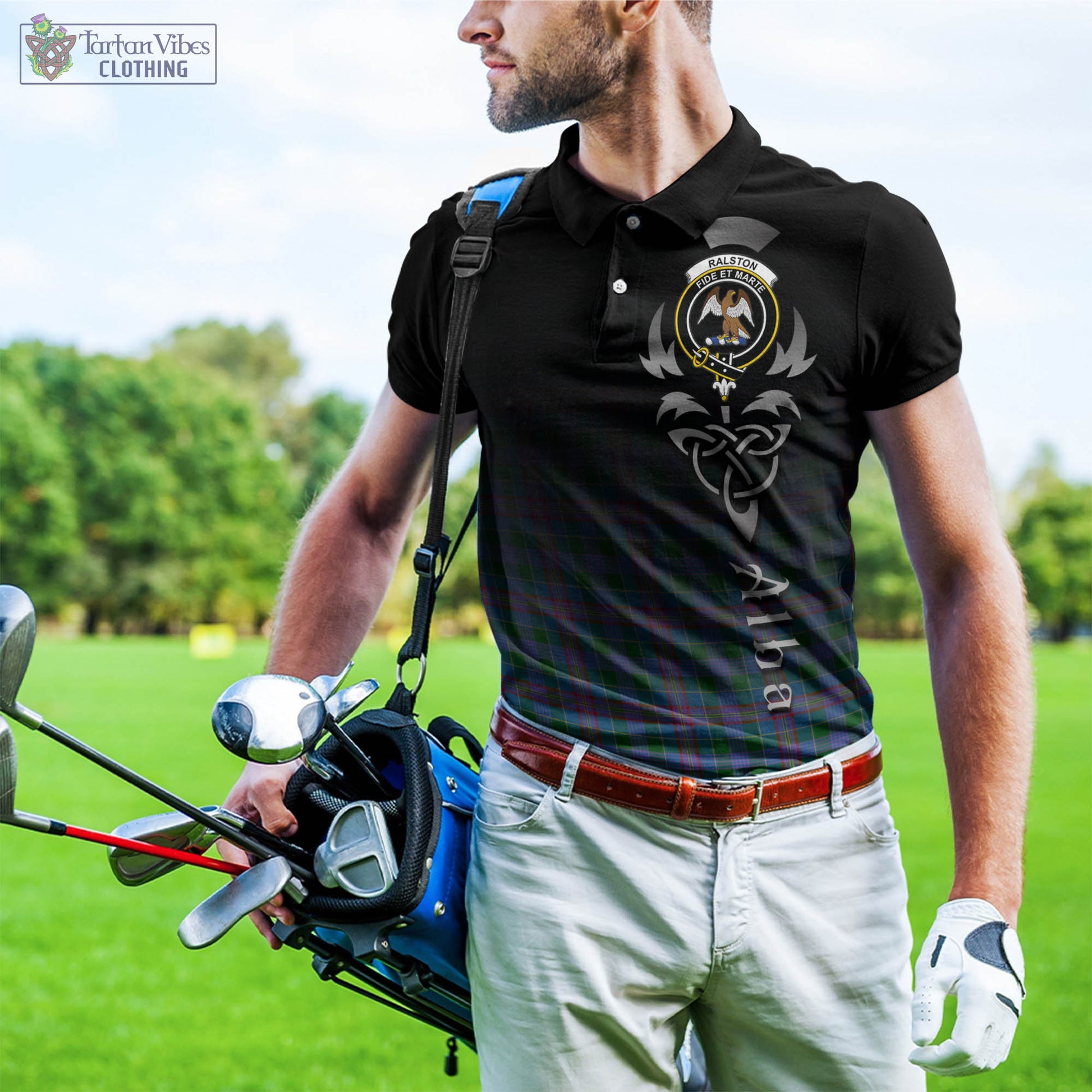 Tartan Vibes Clothing Ralston Tartan Polo Shirt Featuring Alba Gu Brath Family Crest Celtic Inspired