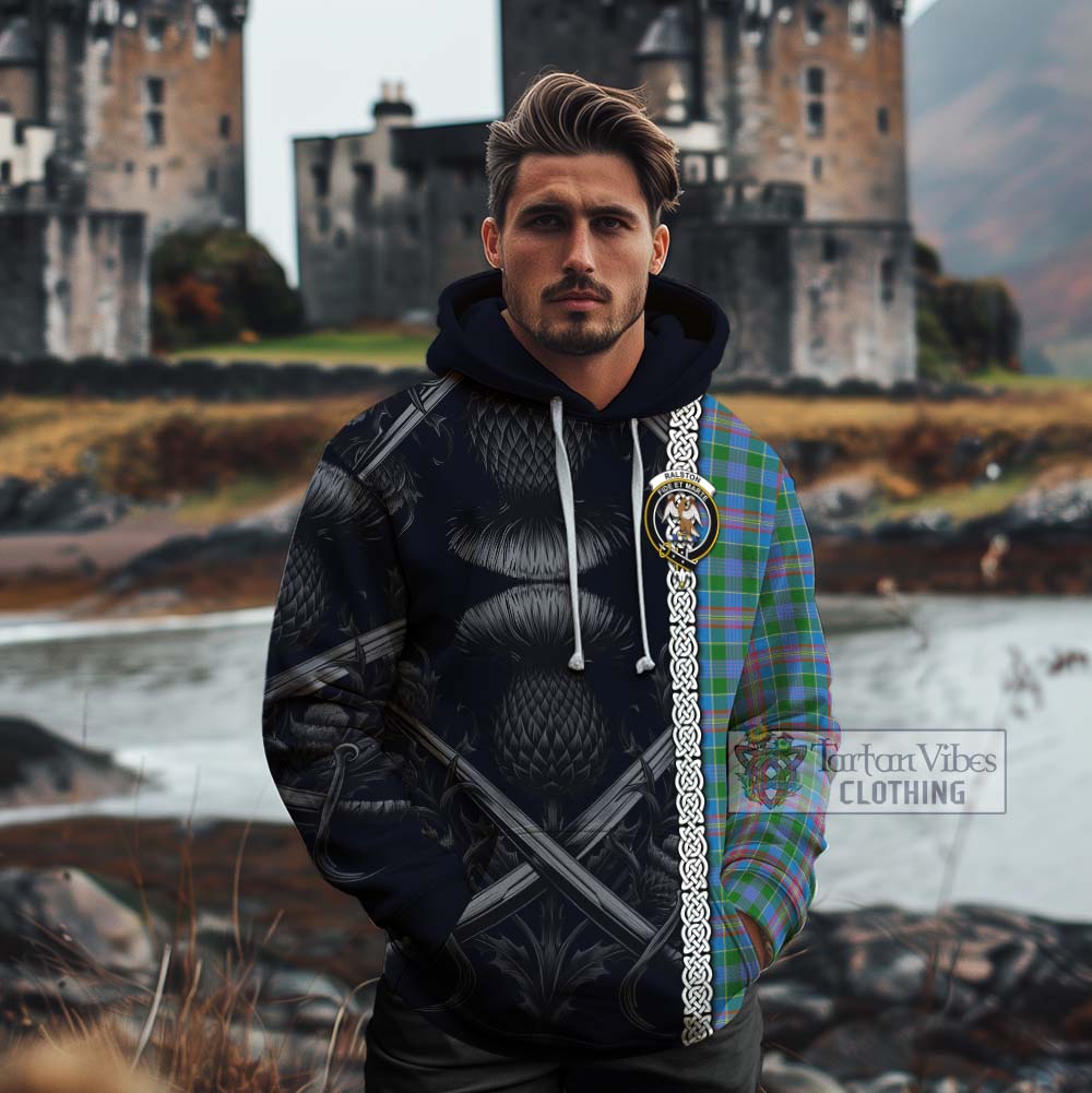 Tartan Vibes Clothing Ralston Tartan Cotton Hoodie with Family Crest Cross Sword Thistle Celtic Vibes