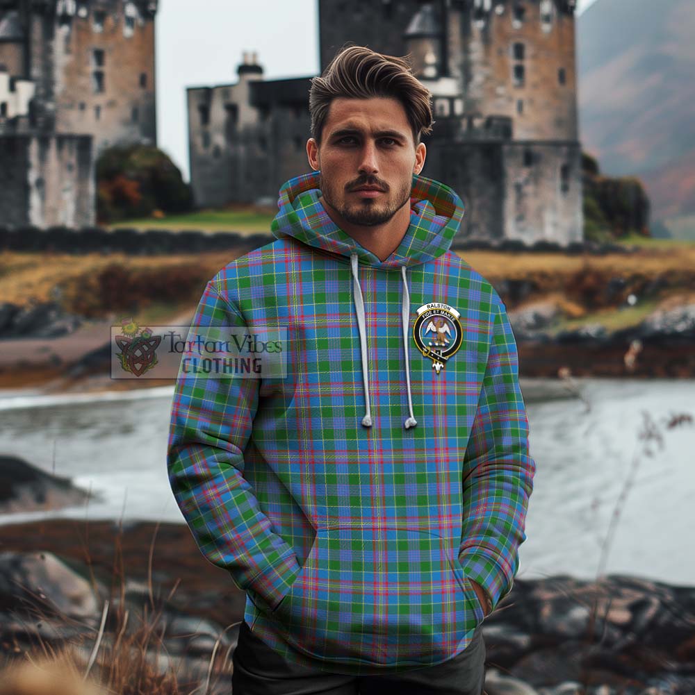 Tartan Vibes Clothing Ralston Tartan Cotton Hoodie with Family Crest and Bearded Skull Holding Bottles of Whiskey