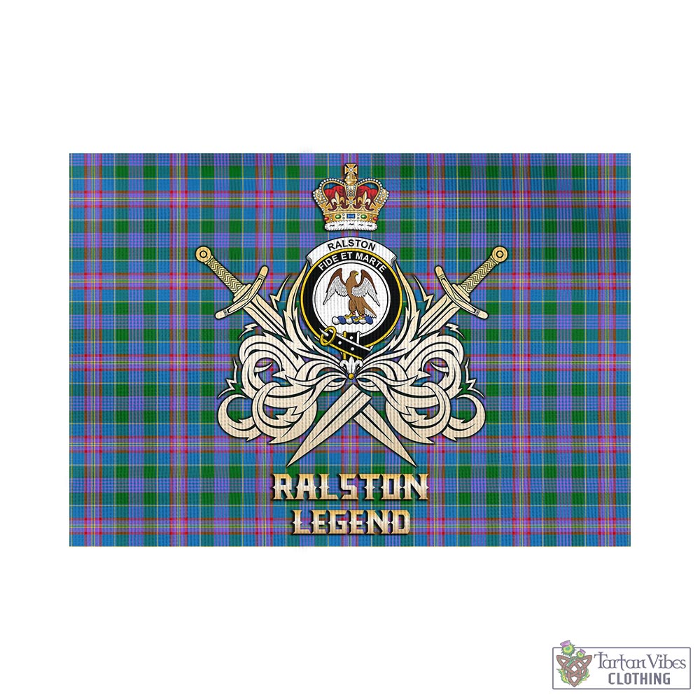 Tartan Vibes Clothing Ralston Tartan Flag with Clan Crest and the Golden Sword of Courageous Legacy