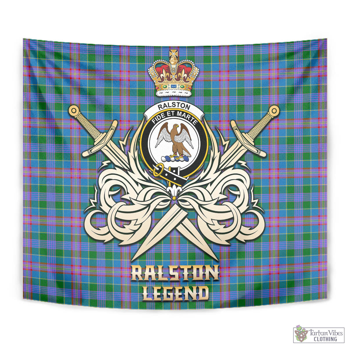 Tartan Vibes Clothing Ralston Tartan Tapestry with Clan Crest and the Golden Sword of Courageous Legacy