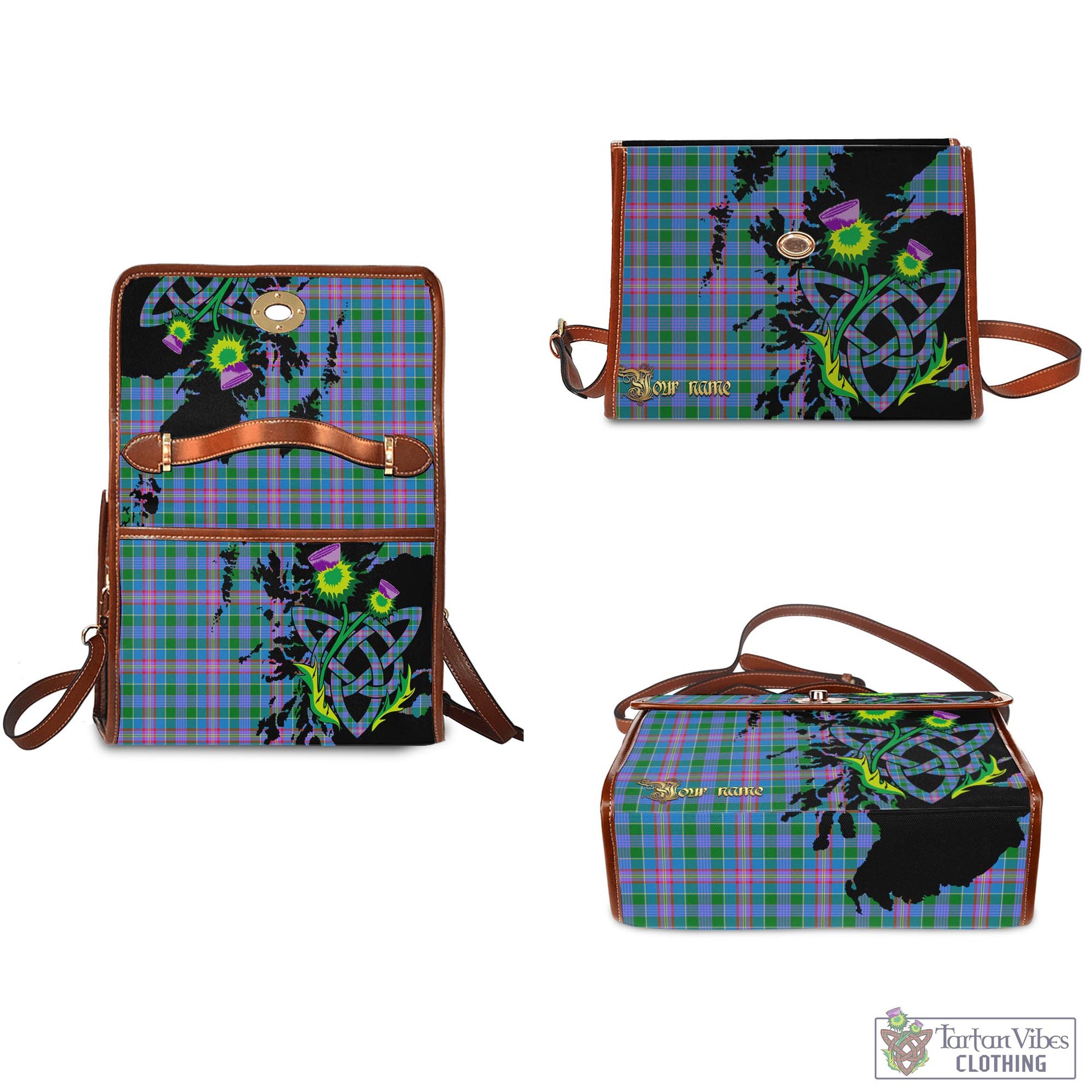 Tartan Vibes Clothing Ralston Tartan Waterproof Canvas Bag with Scotland Map and Thistle Celtic Accents