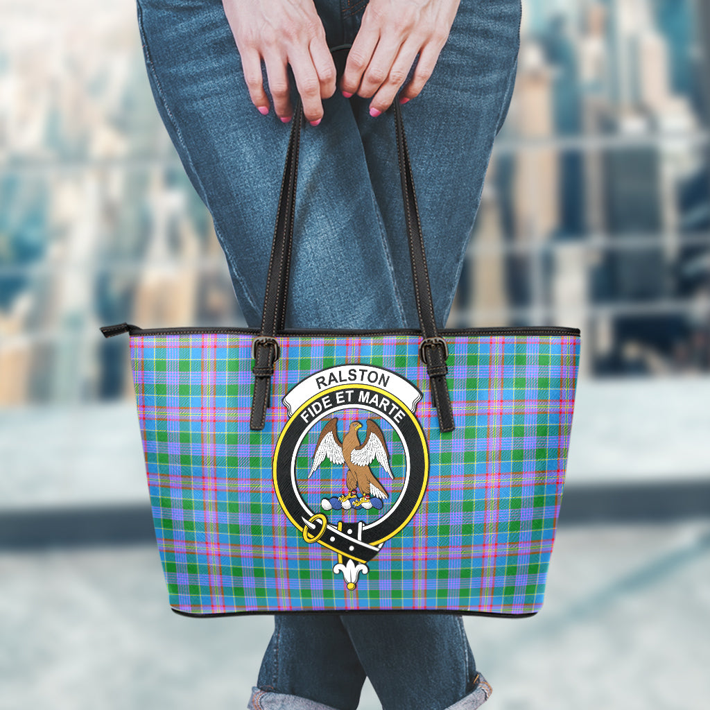 Ralston Tartan Leather Tote Bag with Family Crest - Tartan Vibes Clothing