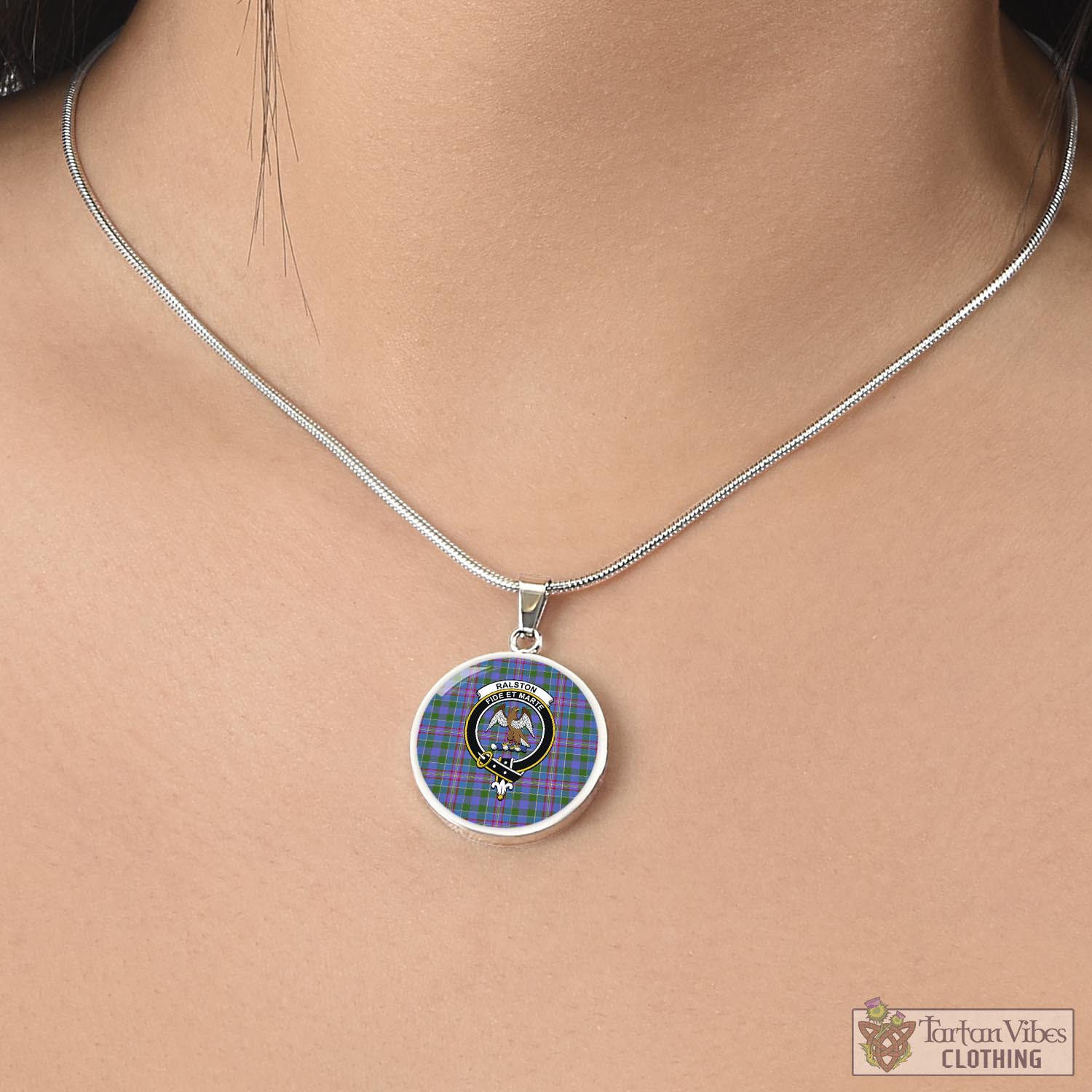 Tartan Vibes Clothing Ralston Tartan Circle Necklace with Family Crest