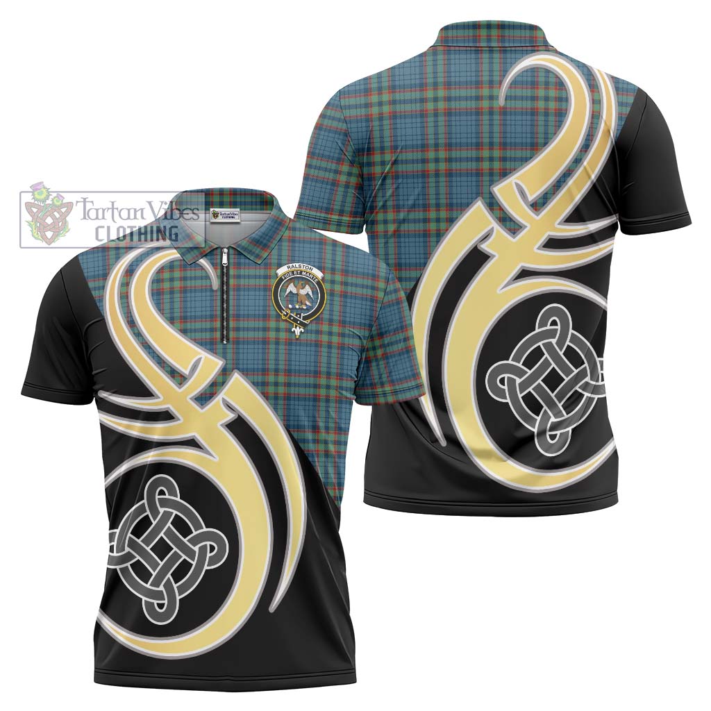 Tartan Vibes Clothing Ralston UK Tartan Zipper Polo Shirt with Family Crest and Celtic Symbol Style