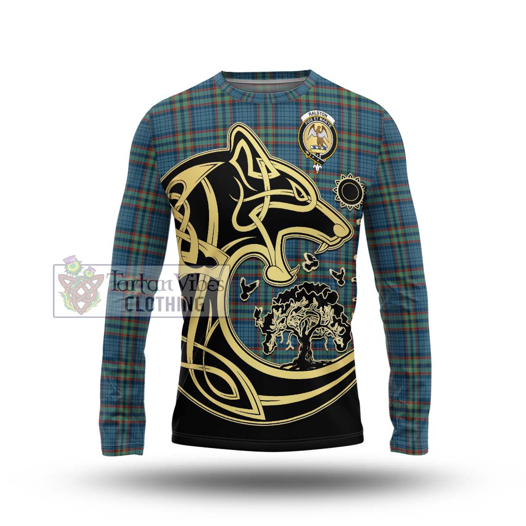 Tartan Vibes Clothing Ralston UK Tartan Long Sleeve T-Shirt with Family Crest Celtic Wolf Style