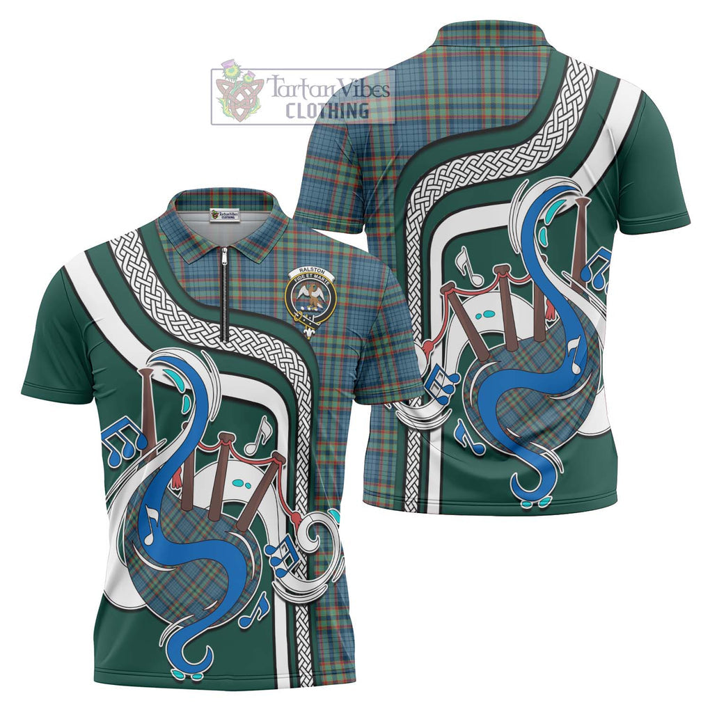 Ralston UK Tartan Zipper Polo Shirt with Epic Bagpipe Style Unisex - Tartanvibesclothing Shop