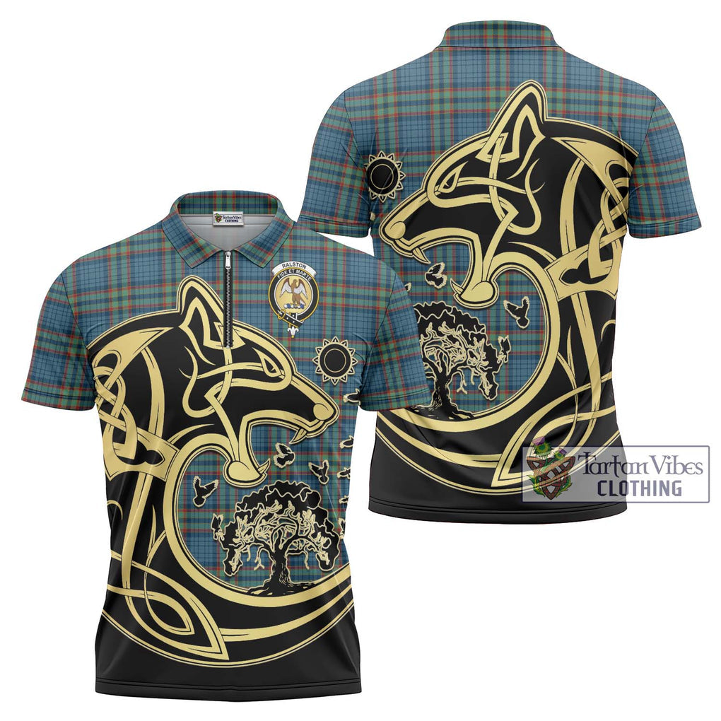 Ralston UK Tartan Zipper Polo Shirt with Family Crest Celtic Wolf Style Unisex - Tartanvibesclothing Shop