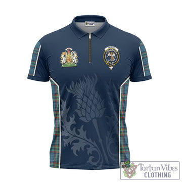 Ralston UK Tartan Zipper Polo Shirt with Family Crest and Scottish Thistle Vibes Sport Style