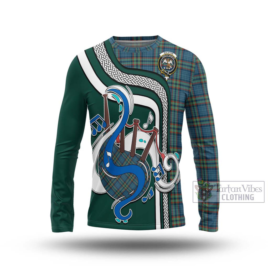 Tartan Vibes Clothing Ralston UK Tartan Long Sleeve T-Shirt with Epic Bagpipe Style