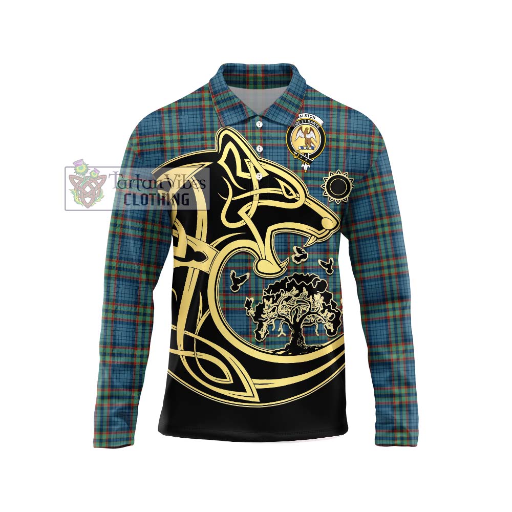 Ralston UK Tartan Long Sleeve Polo Shirt with Family Crest Celtic Wolf Style Unisex - Tartanvibesclothing Shop