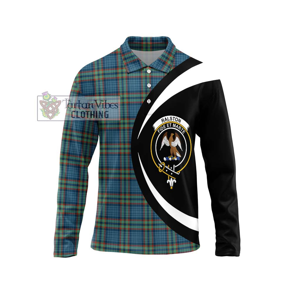 Ralston UK Tartan Long Sleeve Polo Shirt with Family Crest Circle Style Unisex - Tartan Vibes Clothing