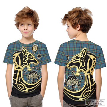 Ralston UK Tartan Kid T-Shirt with Family Crest Celtic Wolf Style