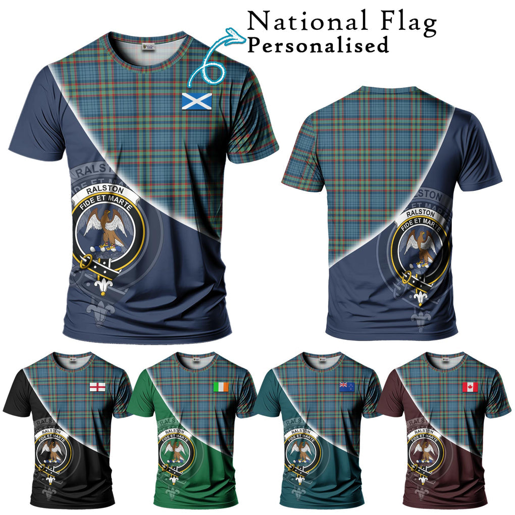 Ralston UK Tartan T-Shirt with Personalised National Flag and Family Crest Half Style Kid's Shirt - Tartanvibesclothing Shop