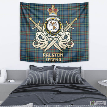 Ralston UK Tartan Tapestry with Clan Crest and the Golden Sword of Courageous Legacy