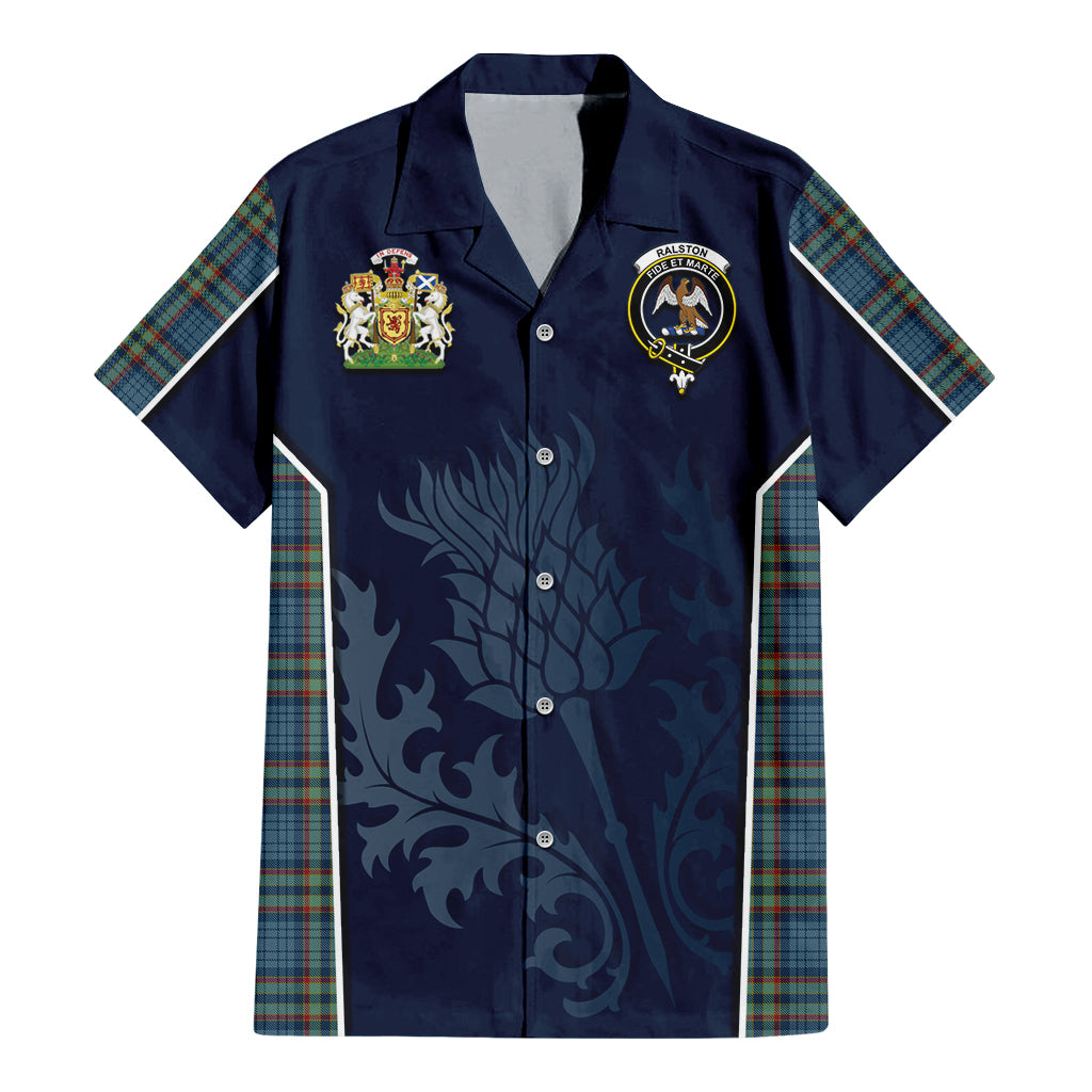 Tartan Vibes Clothing Ralston UK Tartan Short Sleeve Button Up Shirt with Family Crest and Scottish Thistle Vibes Sport Style
