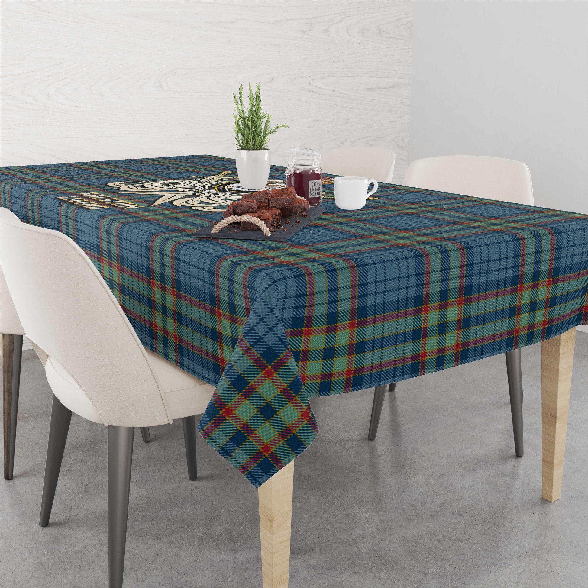 Tartan Vibes Clothing Ralston UK Tartan Tablecloth with Clan Crest and the Golden Sword of Courageous Legacy