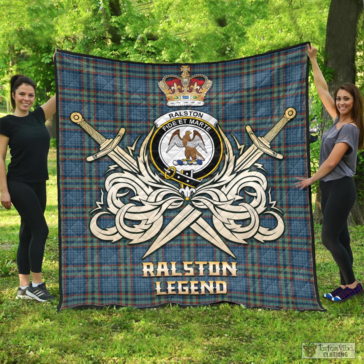 Tartan Vibes Clothing Ralston UK Tartan Quilt with Clan Crest and the Golden Sword of Courageous Legacy