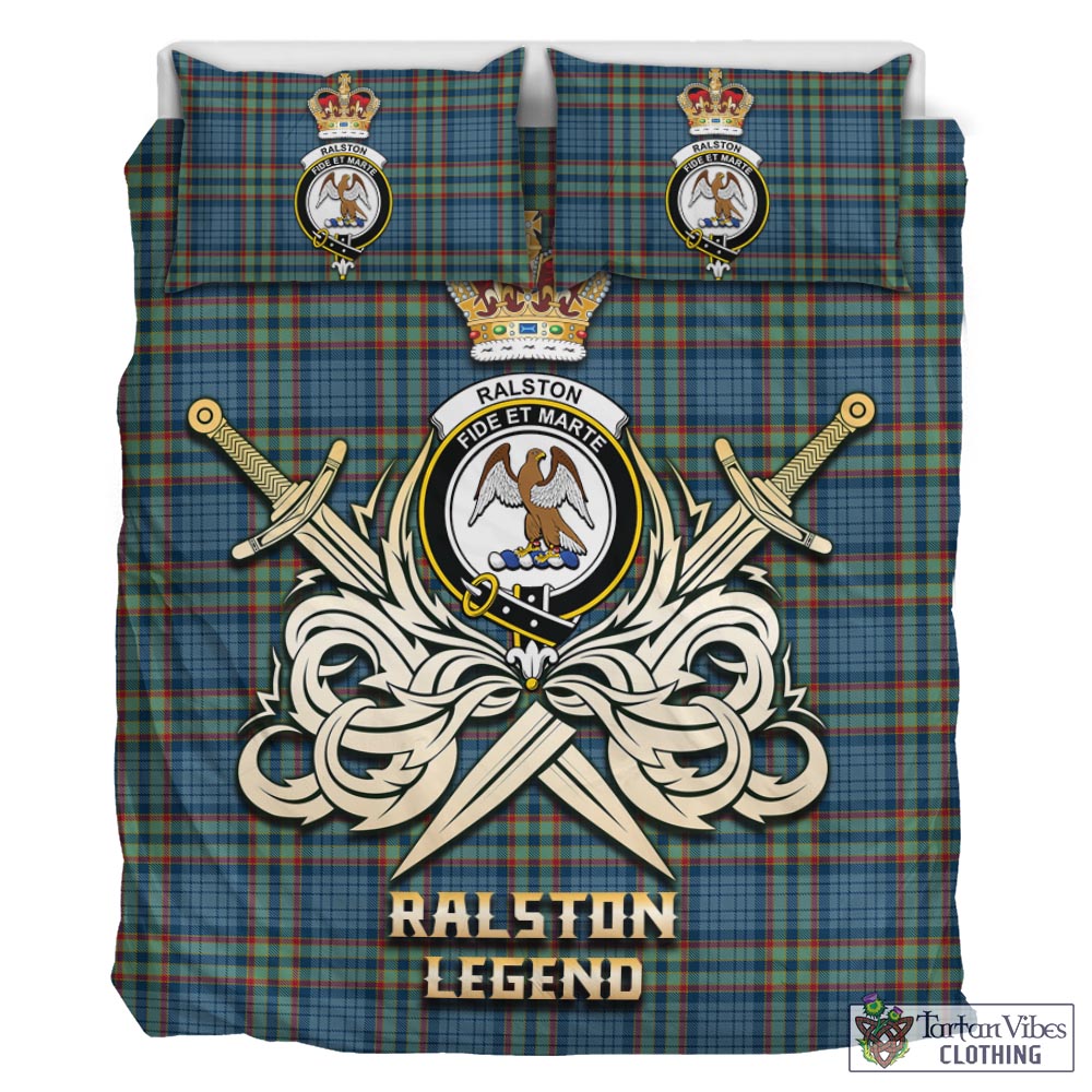 Tartan Vibes Clothing Ralston UK Tartan Bedding Set with Clan Crest and the Golden Sword of Courageous Legacy