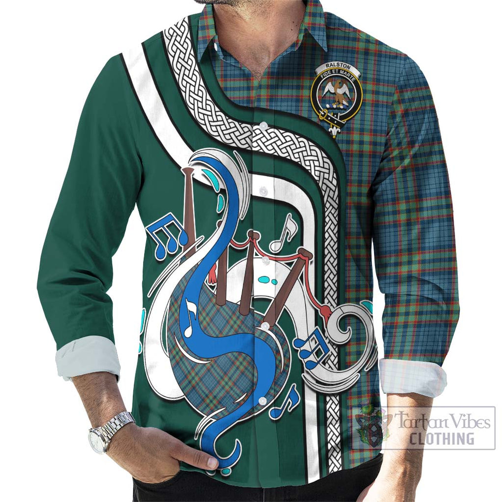 Ralston UK Tartan Long Sleeve Button Shirt with Epic Bagpipe Style - Tartanvibesclothing Shop