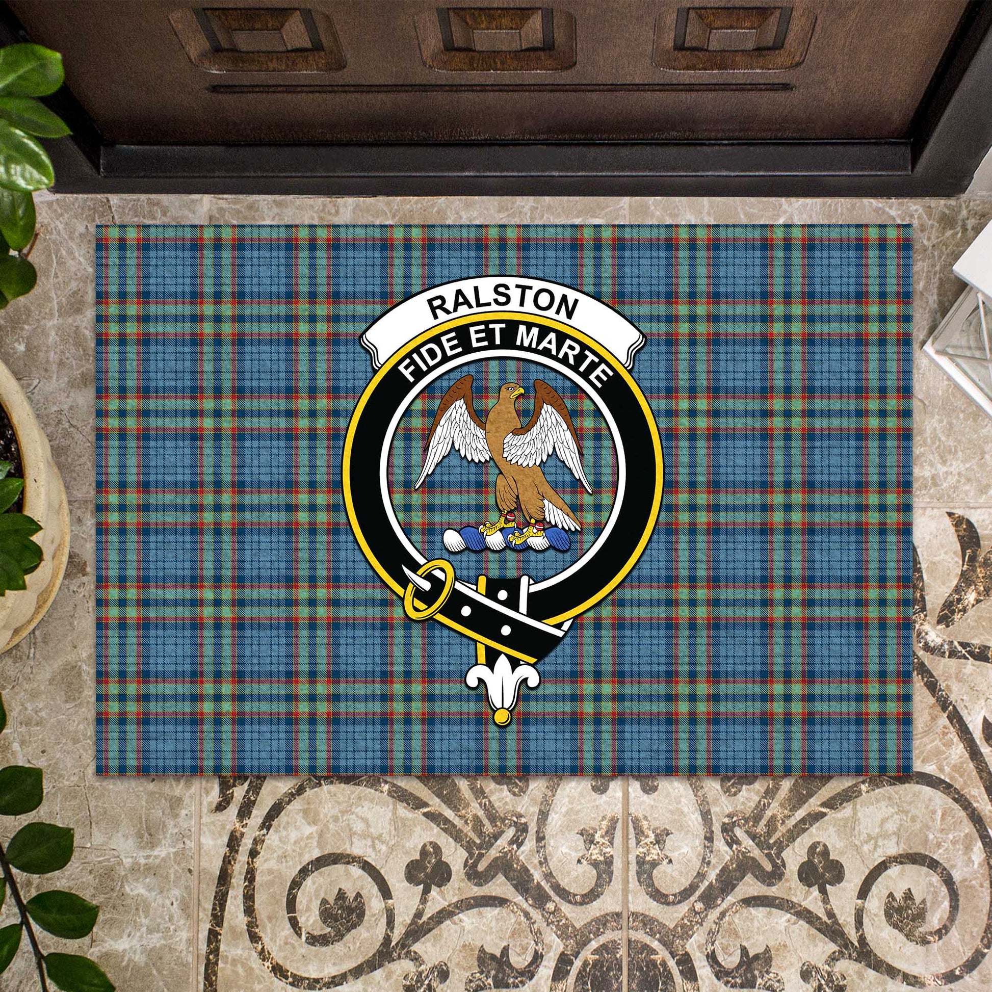 Ralston UK Tartan Door Mat with Family Crest - Tartanvibesclothing