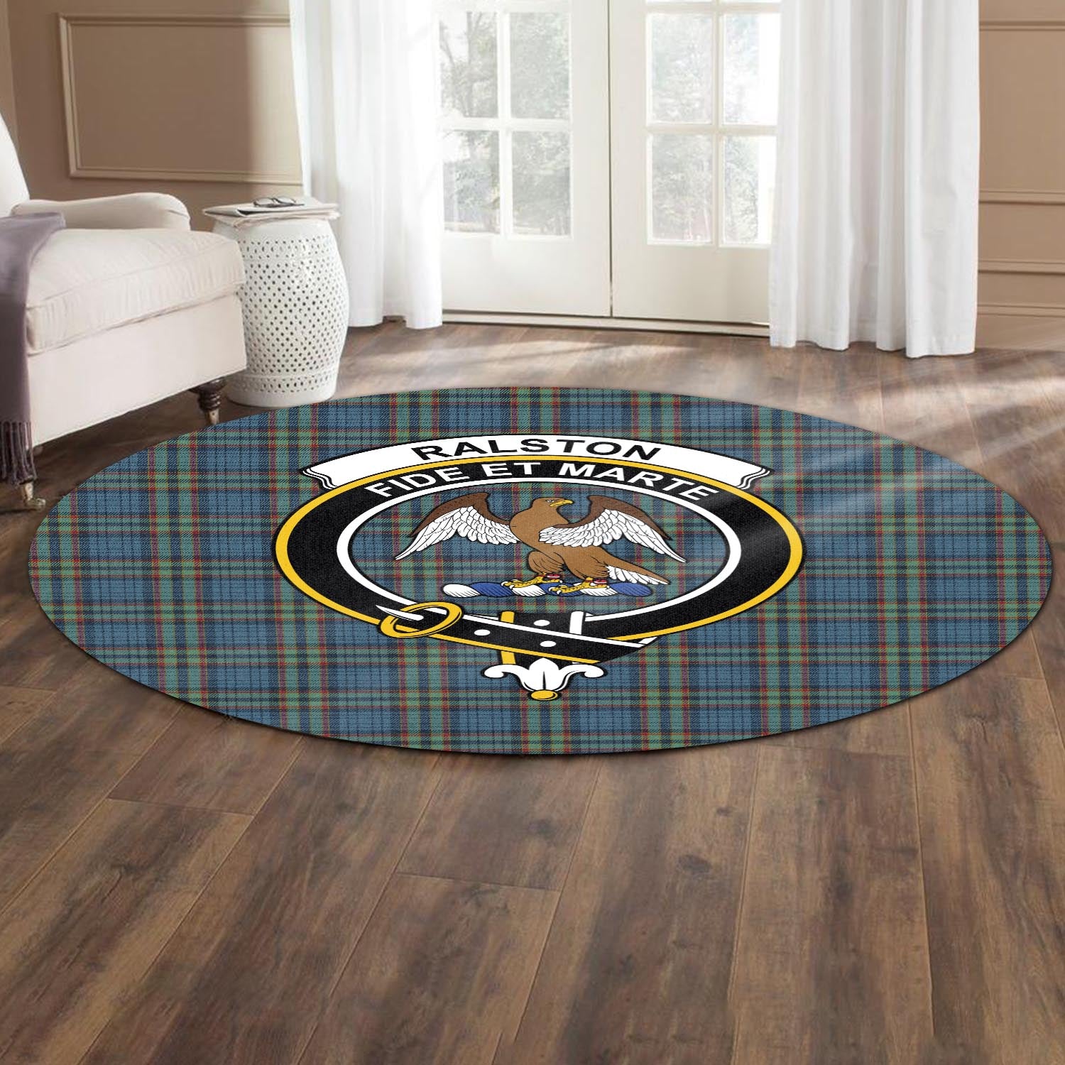ralston-uk-tartan-round-rug-with-family-crest