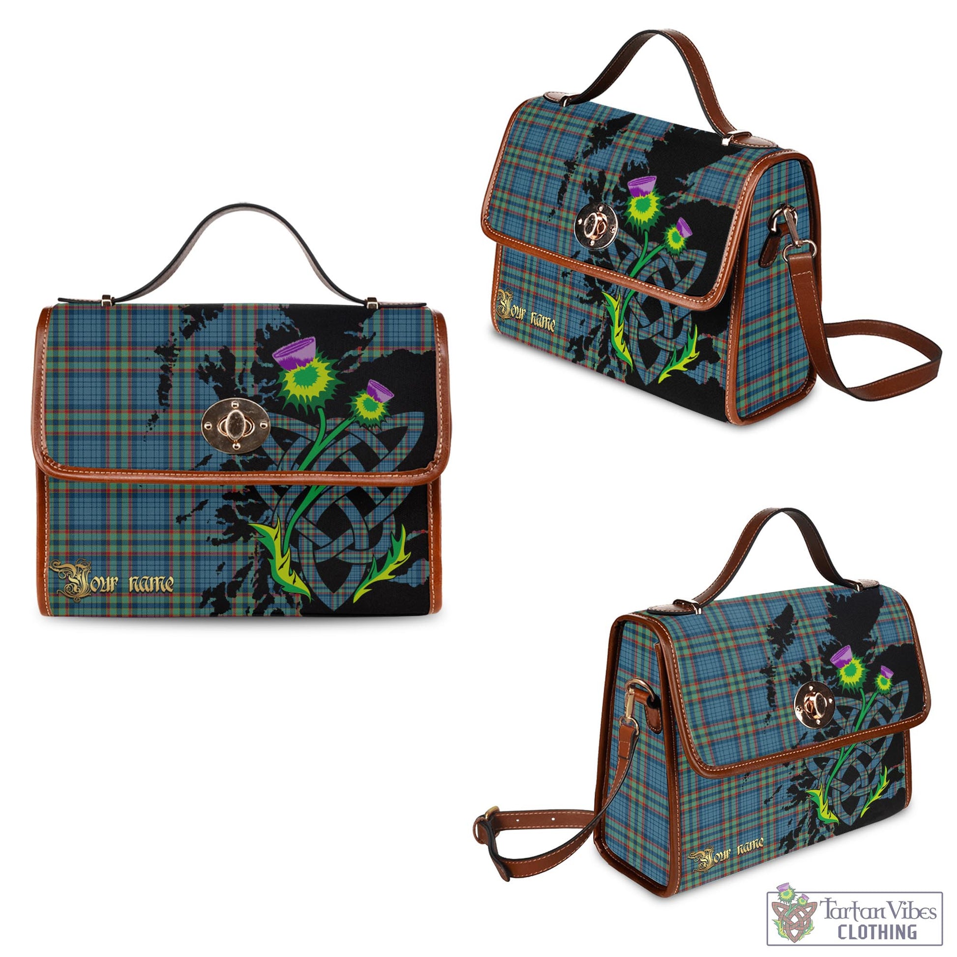 Tartan Vibes Clothing Ralston UK Tartan Waterproof Canvas Bag with Scotland Map and Thistle Celtic Accents