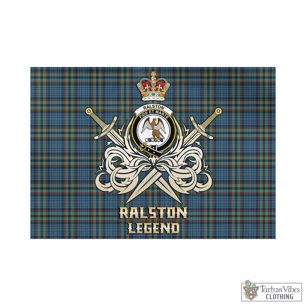 Tartan Vibes Clothing Ralston UK Tartan Flag with Clan Crest and the Golden Sword of Courageous Legacy