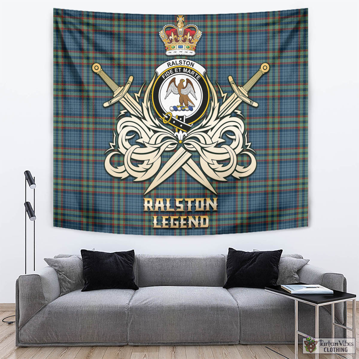 Tartan Vibes Clothing Ralston UK Tartan Tapestry with Clan Crest and the Golden Sword of Courageous Legacy