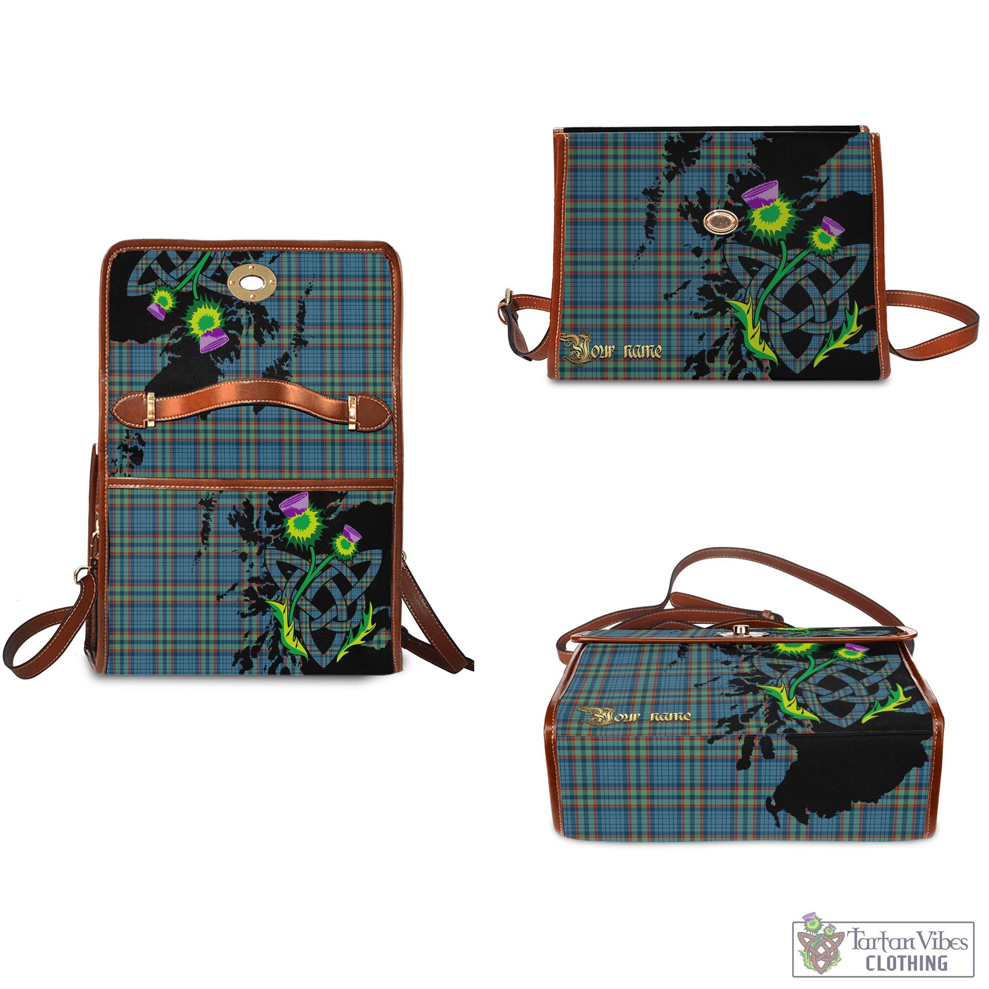 Tartan Vibes Clothing Ralston UK Tartan Waterproof Canvas Bag with Scotland Map and Thistle Celtic Accents