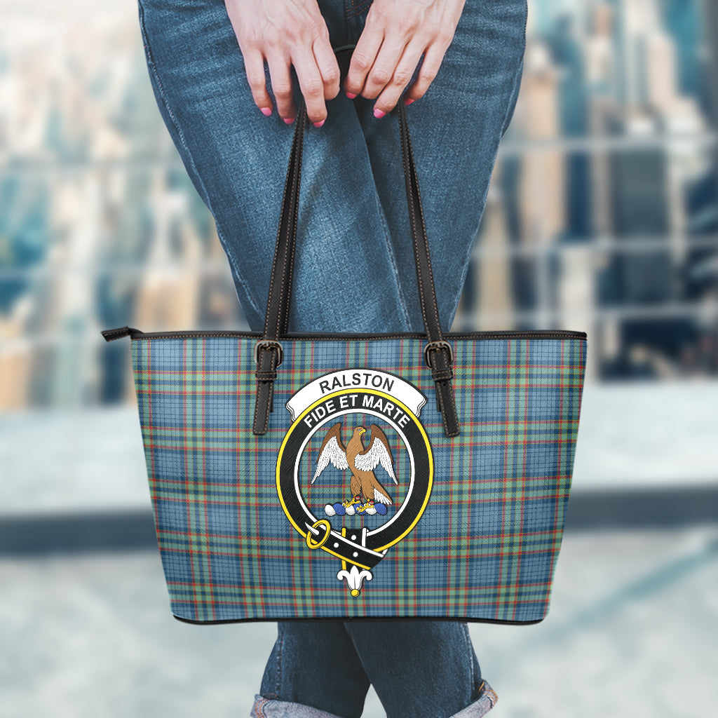 Ralston UK Tartan Leather Tote Bag with Family Crest - Tartan Vibes Clothing